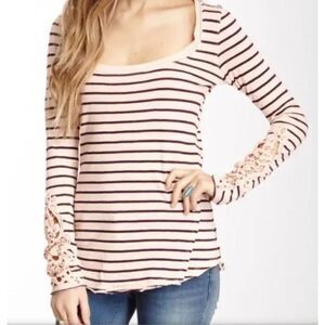 32- FREE PEOPLE Tuscaloosa Hard Candy Cuff Striped BOHO PINK Shirt Top sz XS